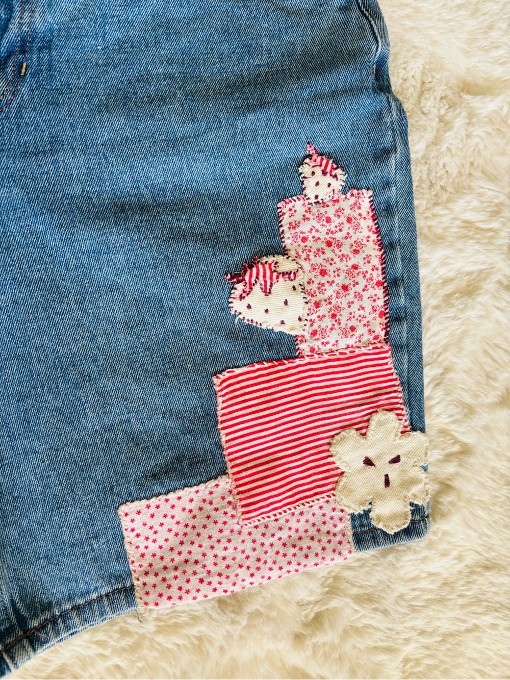 Empyre Patchwork Long Jean Shorts Size: Small - Picture 3 of 6